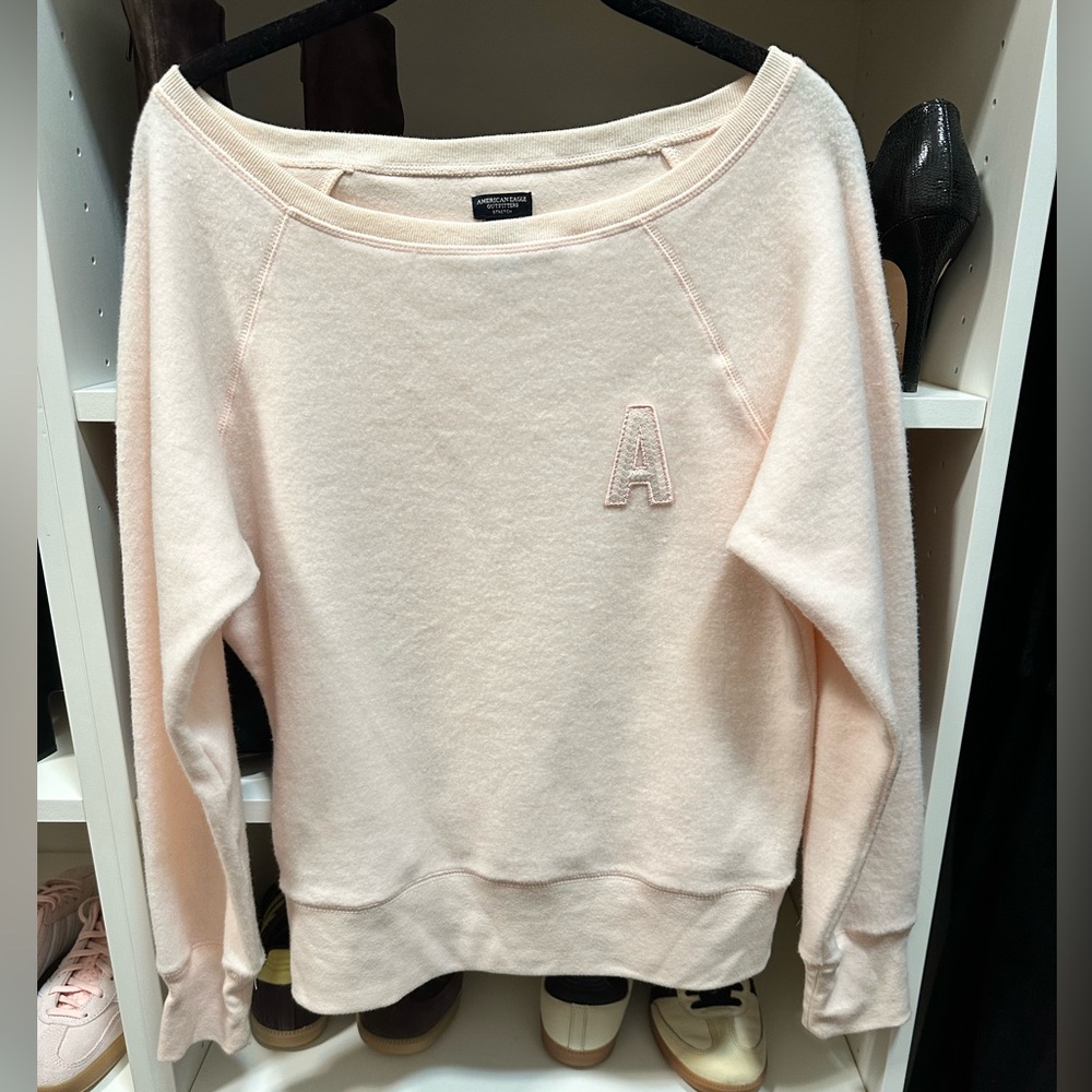 NWOT Vintage American Eagle powder pink soft fleece sequined A sweatshirt size L
